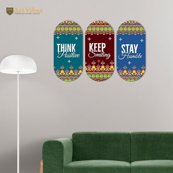 Artvibes Stay Humble Positive Quotes Printed Wooden Wall Hanger for Home | Set of 3
