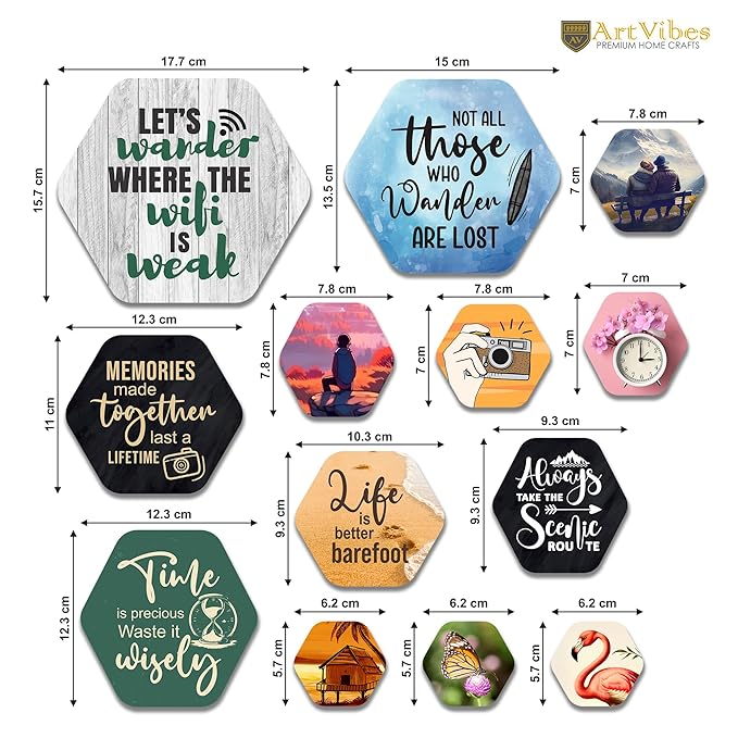 Artvibes Decorative Modern Wooden Wall Hanging Decoration for Home | Quotes Decor Item | Pack of 13 Pieces