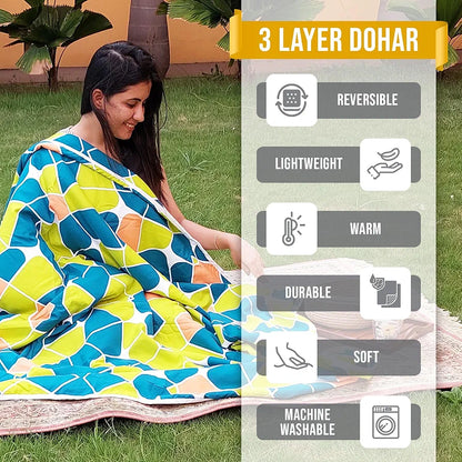 Divine Casa 120 GSM Summer Quilt Brushed Microfibre 3 Layer Breathable Single Dohar AC Blanket Lightweight Warm Rajai Throws for Bed TC - 120 Colour Sea Green