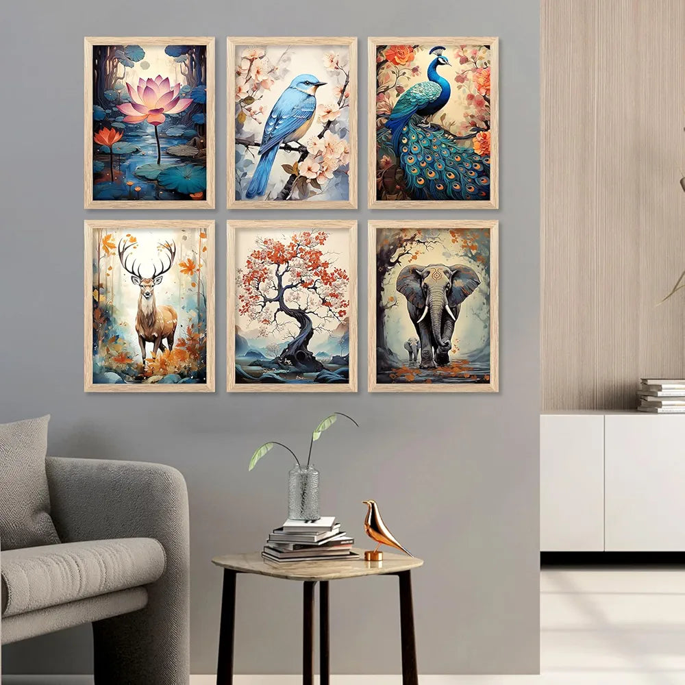 Kotart Premium Digital Traditional Art Paintings with Frame Wall Decor For Living Room Pack of 6
