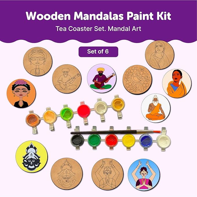 Mini Leaves Wooden Mandala Painting Kit Tea Coasters Art and Craft Kit for Girls Boys 9-12 Years Coaster Diy Kit Set of 6