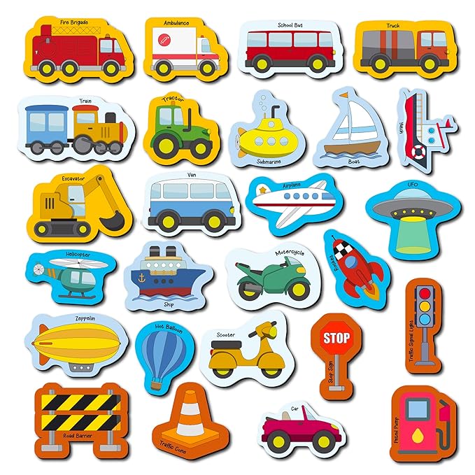 Mini Leaves 26 Pieces Transport Full Magnetic Fridge Magnets for Kids | Educational Toy for Kids