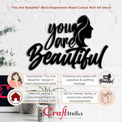 Ecraftindia You Are Beautiful Woman Black Engineered Wood Cutout Wall Art Decor | Wooden Wall Decor Item