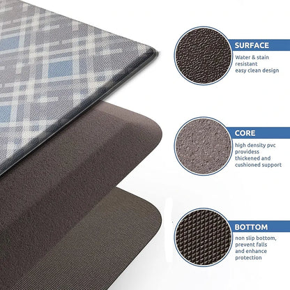 Luxe Home Columbo Anti-Fatigue Kitchen Mat Non-Slip Cushioned Comfort Mat Blue Plaid Pattern Standing Desk Mat Colour Check