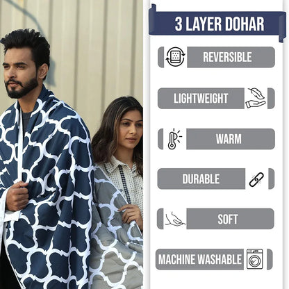Divine Casa 120 GSM Cloudy Quilt Brushed Microfibre 3 Layer Breathable Single Dohar AC Blanket Lightweight Warm Rajai Throws for Bed TC - 120 Colour Blue Heaven