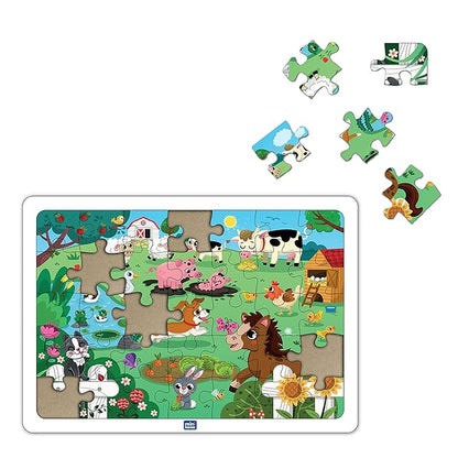 Mini Leaves 24 Piece Wooden Puzzle for Kids | Farmyard Animals Jigsaw Puzzle | Educational Toys for Kids 3+ Years