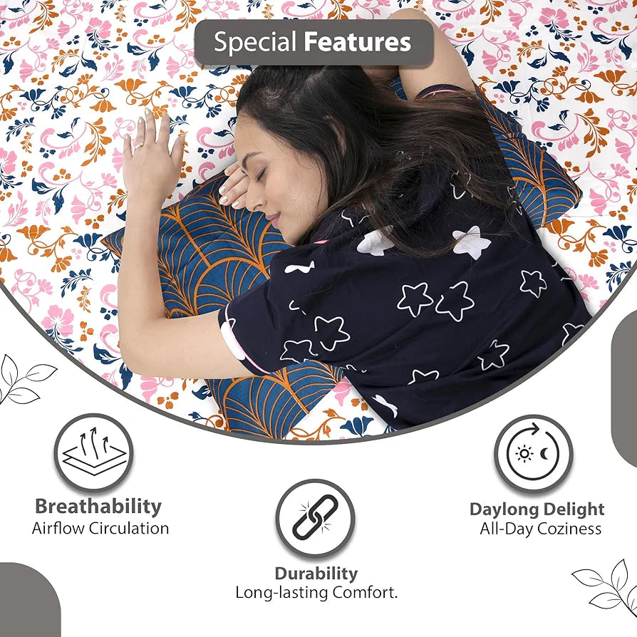 Divine Casa Bedsheet for Single Size Bed 144 TC Cotton Bedsheet for Single Size Bed with 1 Pillow Cover  Floral Colour Peach Blue