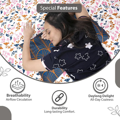 Divine Casa Bedsheet for Single Size Bed 144 TC Cotton Bedsheet for Single Size Bed with 1 Pillow Cover  Floral Colour Peach Blue