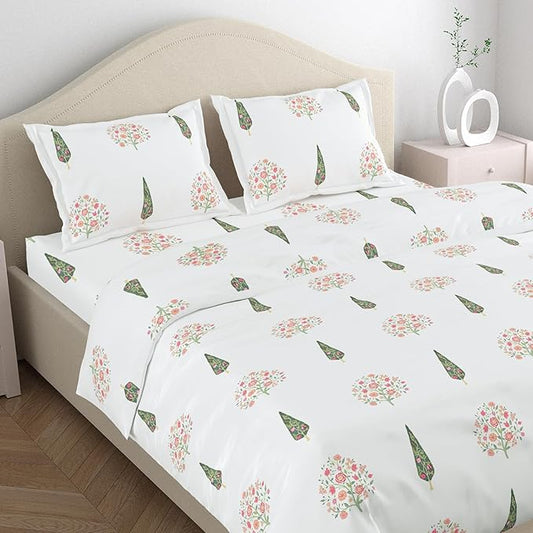 Haus & kinder Cotton Queen Size Bedsheet 1 Cotton Bed Sheet for Double Bed (90 X 100 Inches) with 2 Pillow Covers 186 TC | White Color