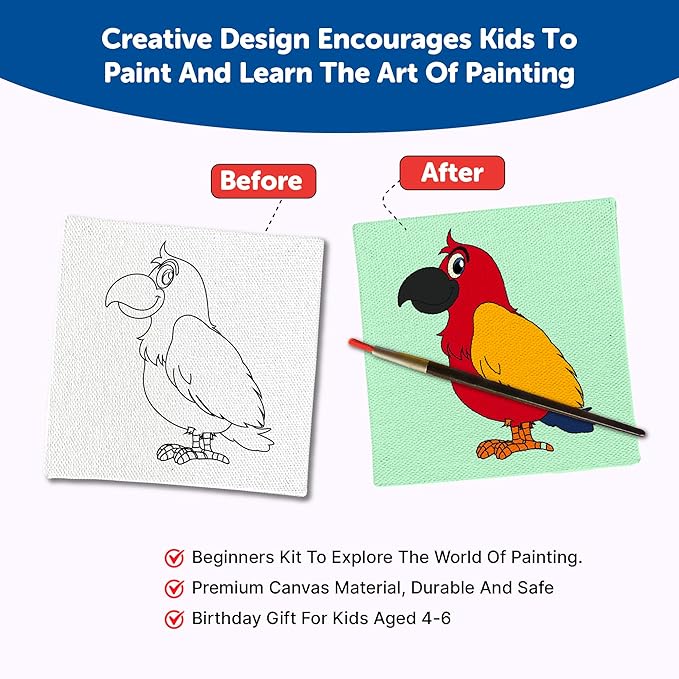 Mini Leaves Mini Canvas Craft Art Paint Kit for Beginner With Wooden Easel, Colours, Painting Brush for Girls Boys 4-6 Years Diy Kit | Set of 4 | Abstract Theme