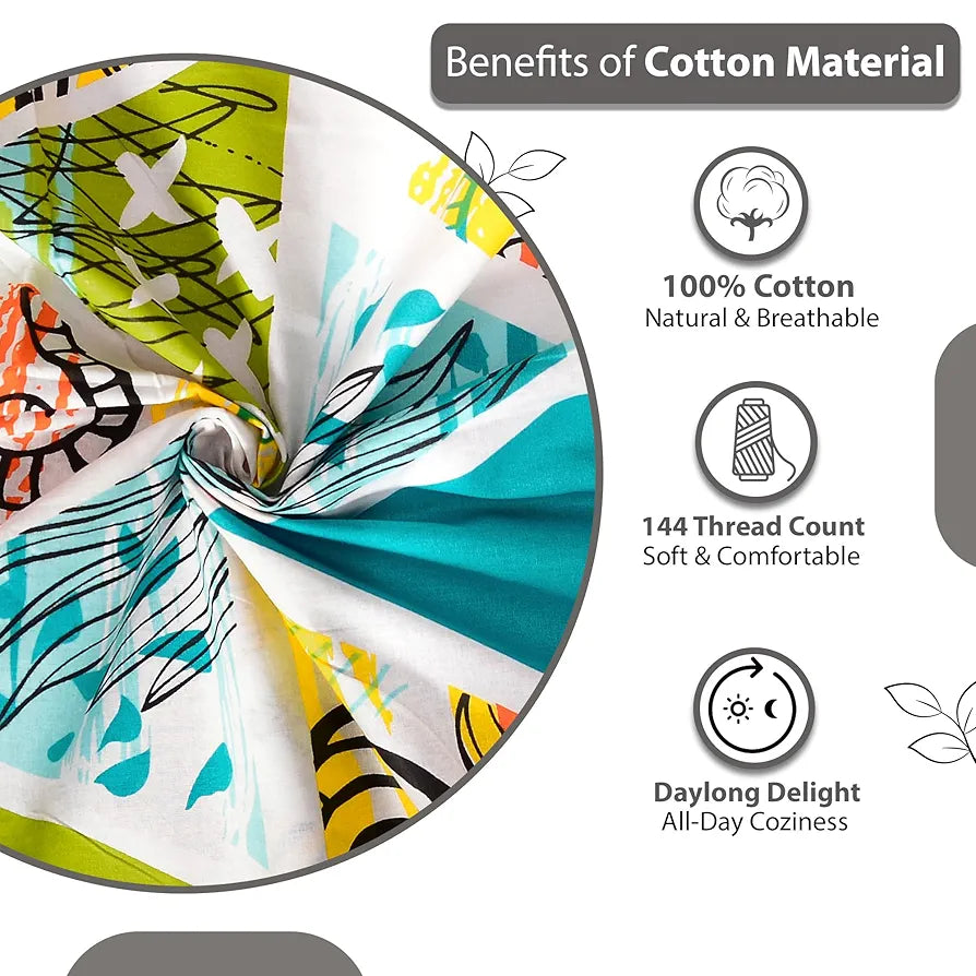 Divine Casa 100% Cotton Bedsheet for Single Bed, 144 TC Bedsheet Single Size Bed Cotton with 1 Pillow Cover Colour Aqua & Mustard