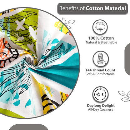 Divine Casa 100% Cotton Bedsheet for Single Bed, 144 TC Bedsheet Single Size Bed Cotton with 1 Pillow Cover Colour Aqua & Mustard
