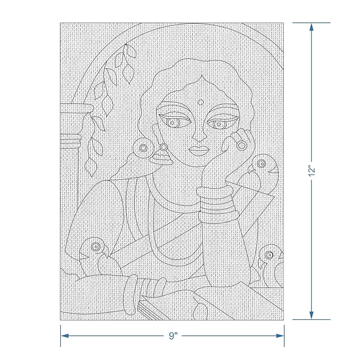 Hobby India Self Painting Beautiful Women Canvas | Pre-designed Canvas Board | 12 Shades Tempra Paint