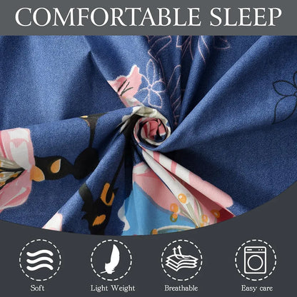 Fresh From Loom Rotary Printed King Size Double Bedsheet Bed Sheets With 2 Pillow Covers 144 TC Blue Denim