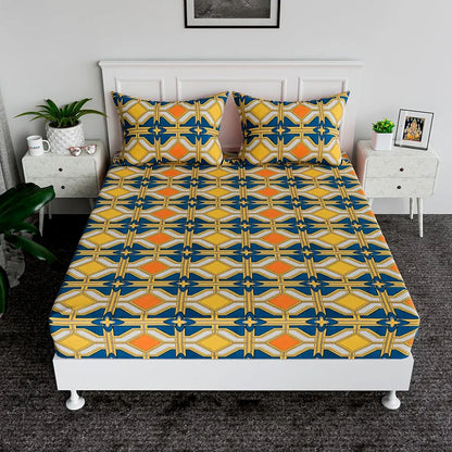 Kuber Industries Double Bedsheet Premium Cotton 120 TC Bedsheet with 2 Pillow Covers for Living Room and Bedroom Green & Orange
