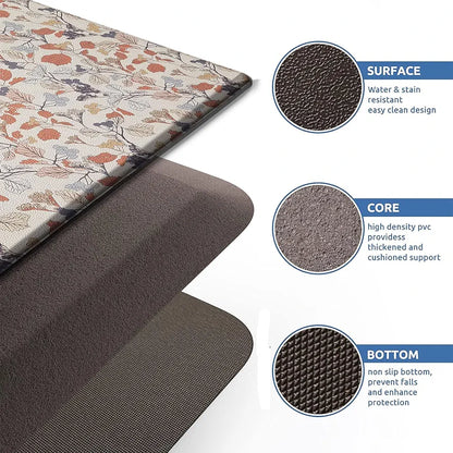 Luxe Home Columbo Anti-Fatigue Kitchen Mat Non-Slip Cushioned Comfort Mat Autumn Leaves Pattern Standing Desk Mat Colour Floral