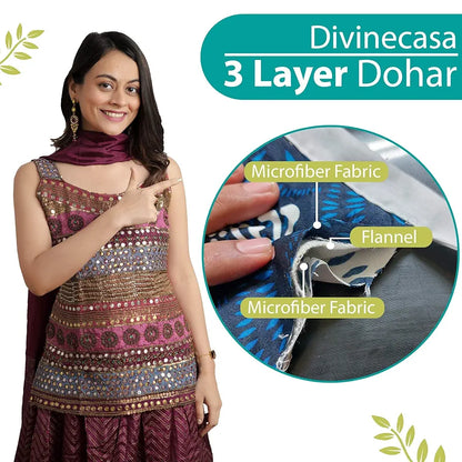 Divine Casa 120 GSM Microfiber Single Dohar Soft & Lightweight Throw Blanket Abstract Geometric Pattern Colour  Olive Green & Teal