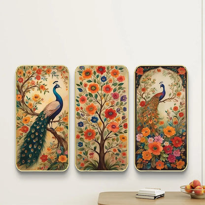Livin'luxe Set of 3 Peacock Modern Art Boho Painting Premium Framed Laminated Wall Paintings SP-22