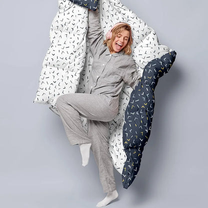 Divine Casa Microfibre All-Weather 150 GSM Printed Reversible Double Bed Size Quilt Comforter Blanket TC - 150 Colour Navy Blue and D White