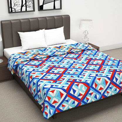 Divine Casa 120 GSM Microfiber Double Dohar Soft & Lightweight Throw Blanket Tessellate Pattern Colour Blue-Red & Orange