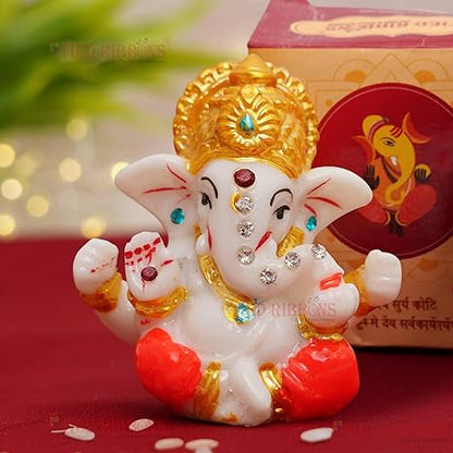 Tied Ribbons Resin Ganesh Idol for Car Dashboard (Multicolor, 6 cm x 5 cm Standard)