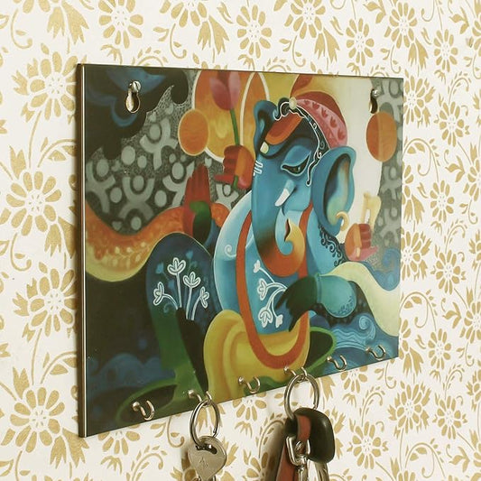 Ecraftindia Lord Ganesha Theme Wooden Key Holder With 6 Hooks