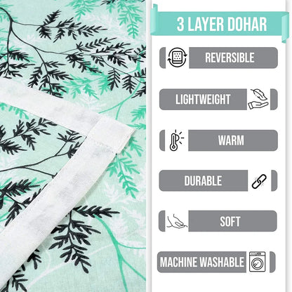 Divine Casa Floret 100% Cotton Single Dohar 120 GSM Soft & Lightweight Throw Blanket Colour Beach Glass
