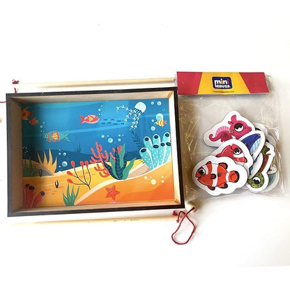 Mini Leaves Wooden Magnetic Fishing Game for Kids | Educational Fish Catching Game for Kids | 13 Pieces Square