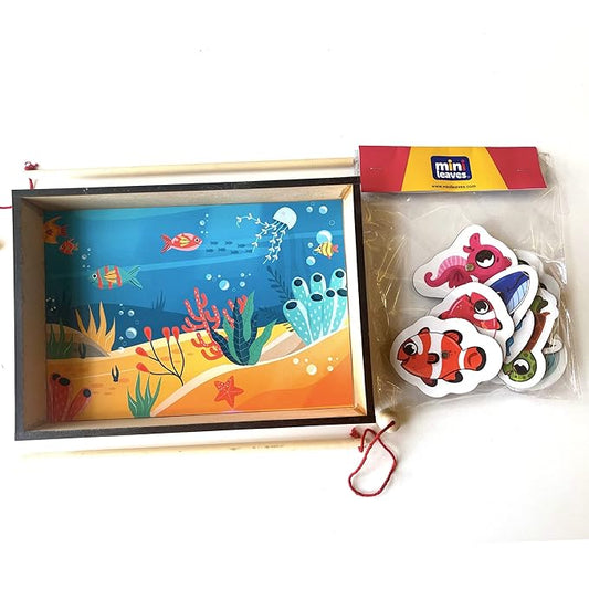 Mini Leaves Wooden Magnetic Fishing Game for Kids | Educational Fish Catching Game for Kids | 13 Pieces Square