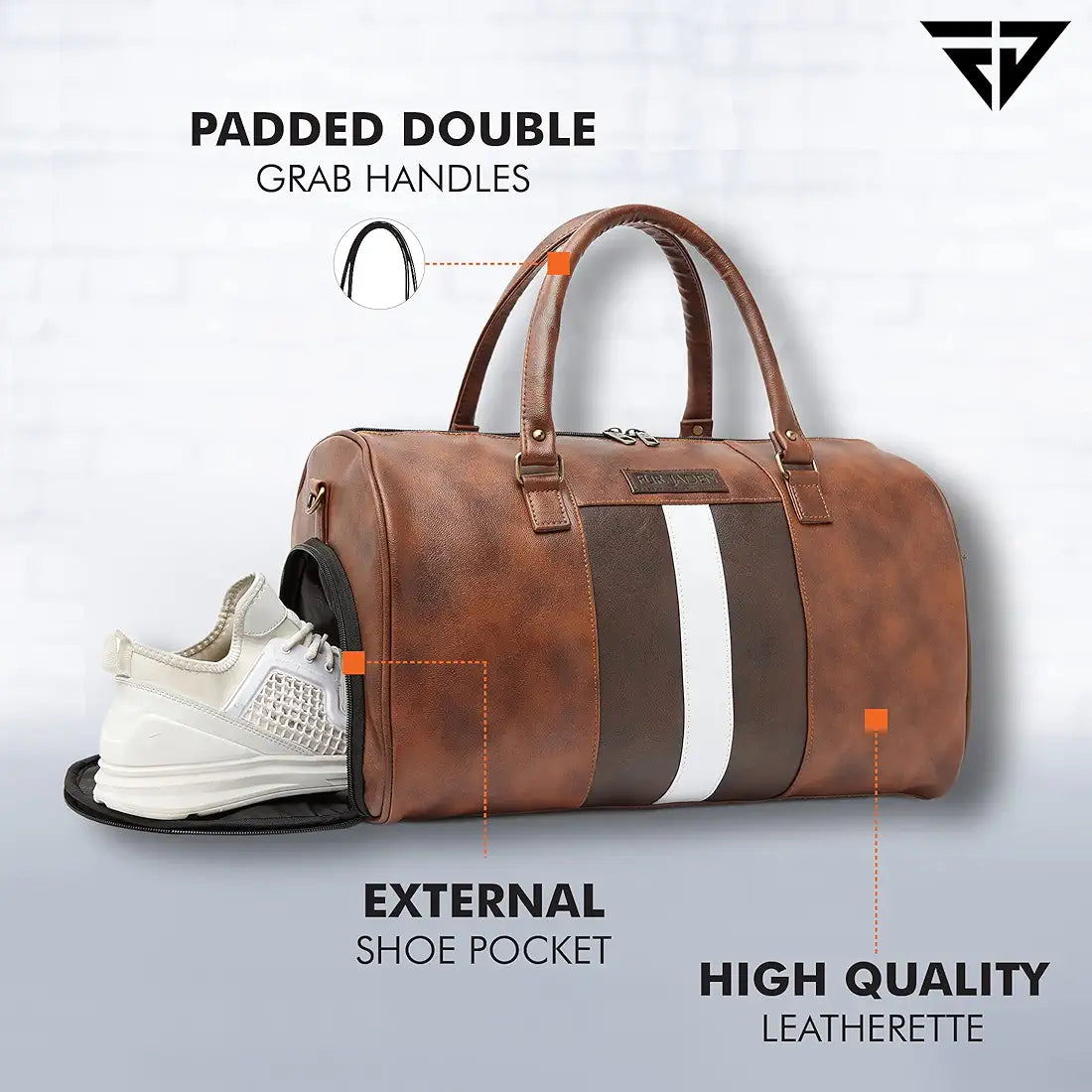 Fur Jaden Weekender Travel Duffle Bag with Separate Shoe/Laundry Compartment for Men & Women Made of Vegan Leather