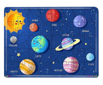 Fiddlys 40 Pcs Paperless Wooden Jigsaw Puzzle for Kids Learning Educational Toy for 4 Years and Above | World Map & Solar System