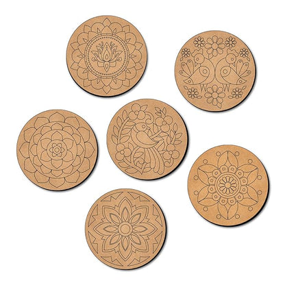 Mini Leaves Wooden Mandala Beginner Paint Kit Tea Coasters Art and Craft Kit | Coaster Diy Kit Set of 6
