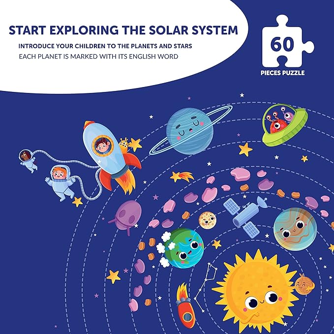 Mini Leaves 60 Piece Wooden Puzzle for Kids & Adults | Round Space Jigsaw Puzzle | Fun & Challenging Wooden Floor Puzzle Game