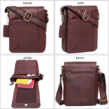 WildHorn Leather 8.5 inch Sling Messenger Bag for Men I Multipurpose Crossbody Bag I Travel Bag with Adjustable Strap I DIMENSION: L- 8.5inch H- 10.5inch W- 3inch