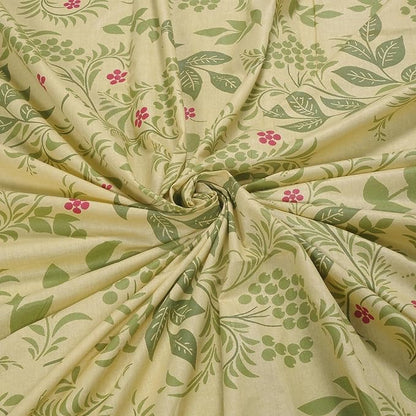 Huesland by Ahmedabad Cotton 144 TC King Size Bedsheet Cotton with 2 Pillow Covers | Botanical Bliss | Vanilla & Green
