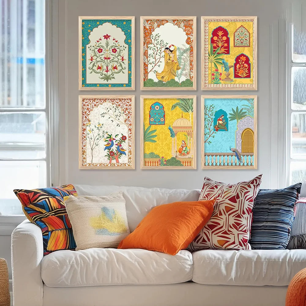 Kotart Traditional Indian Wall Art Madhubani Paintings for Living Room Pichwai Art Painting set of 6 E