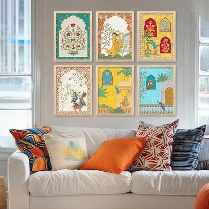 Kotart Traditional Indian Wall Art Madhubani Paintings for Living Room Pichwai Art Painting set of 6 E