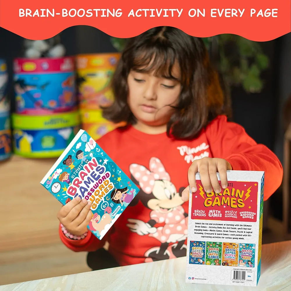 400+ Brain Boosting Activity Book for 6+ Years Old Kids | Set of 4 book - 400+ activities with Maths Games, Brain Teasers, Puzzle & Logical Reasoning, Crosswords & Word Games | The Book Tree Books