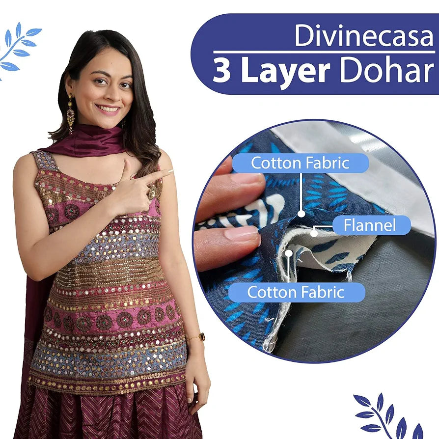 Divine Casa Floret 100% Cotton Single Dohar 120 GSM Soft & Lightweight Throw Blanket Colour Dazzling Blue