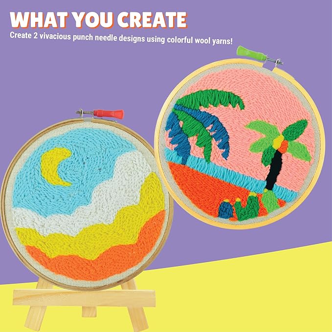 Kalakaram Punch Needle Kit | Starters Punch Needle Diy Embroidery Kit With Printed Designs and All Tools | Diy Art and Craft Kit for Kids