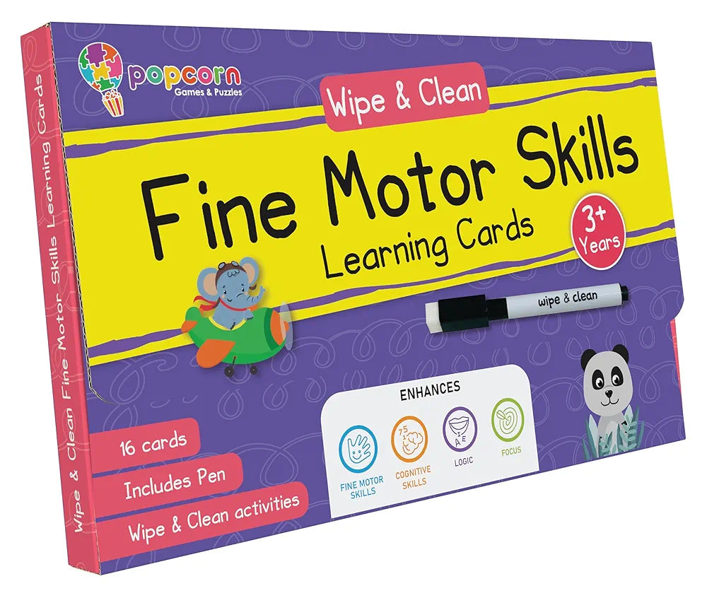 Popcorn Games & Puzzles Fine Motor Skills Wipe & Clean Reusable Learning Social_Skills Flash Cards 2+ Years Kids|Master The Motor Skills of Your Brain 16 Cards with Wipe & Clean Marker