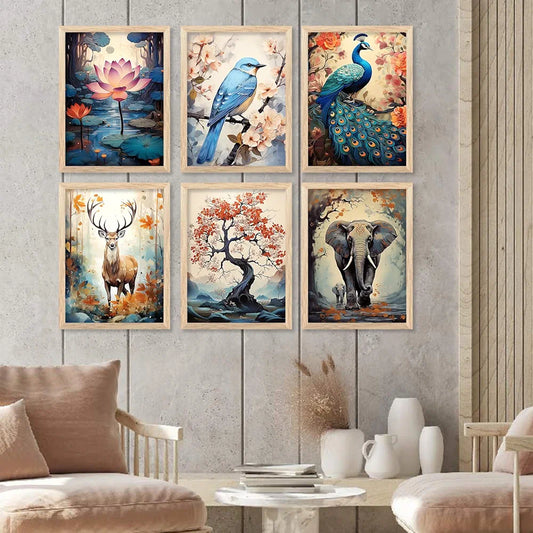Kotart Premium Digital Traditional Art Paintings with Frame Wall Decor For Living Room Pack of 6