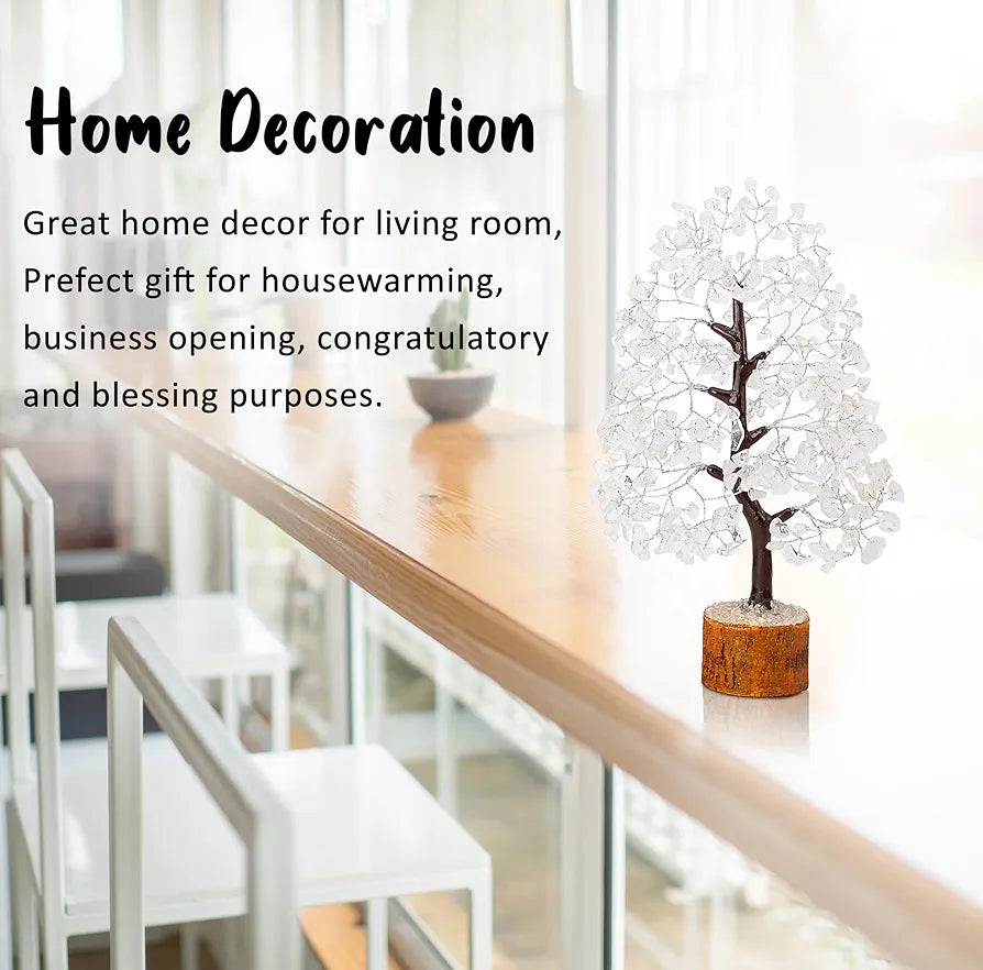 Crocon Clear Quartz Gemstone Money Tree Feng Shui Bonsai Silver Wire