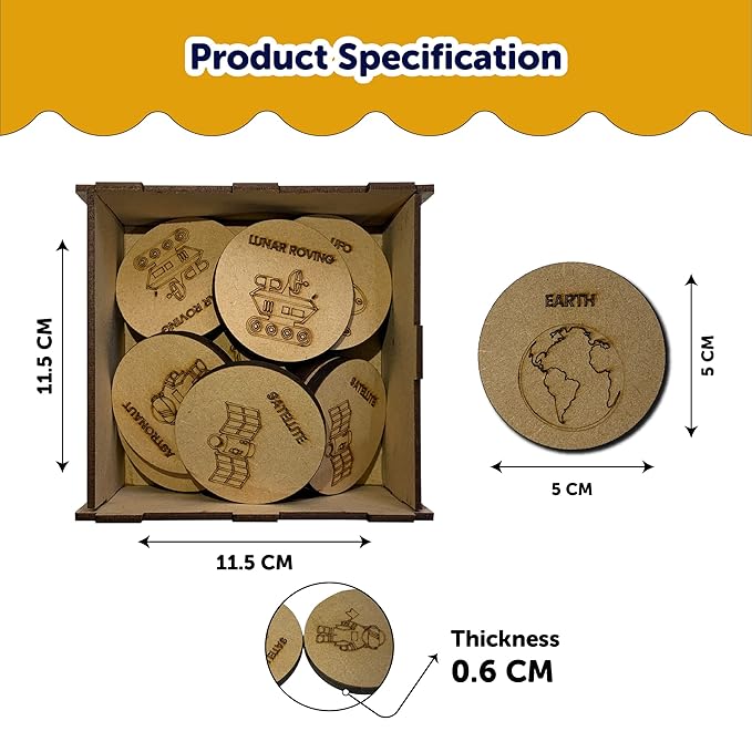 Mini Leaves Wooden Memory Card Space Exploration Puzzle Set With Wooden Box | Pattern, Color Matching Toy in 8 Pairs