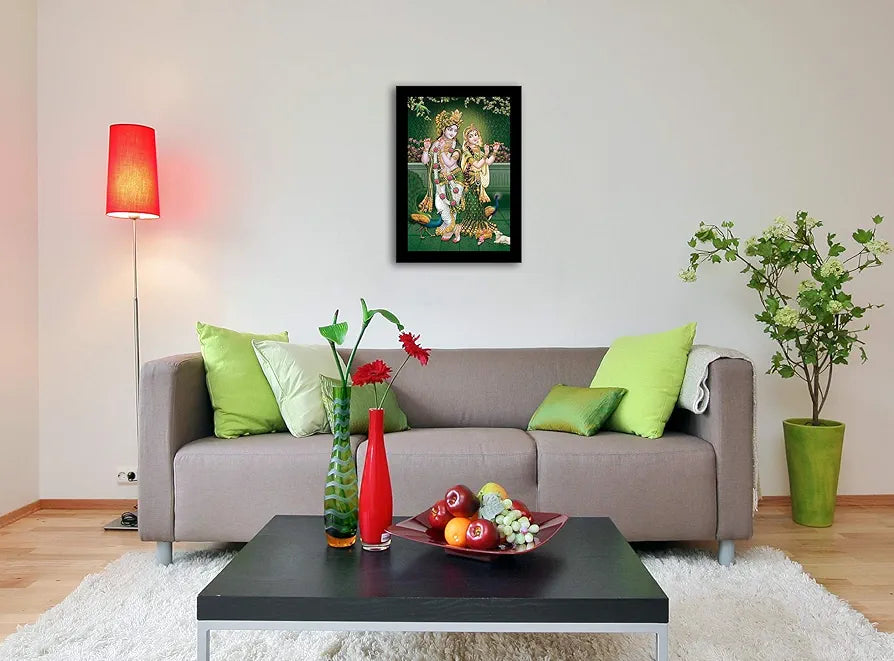 Lifehaxtore Soothing Radha Krishna Art Framed Painting