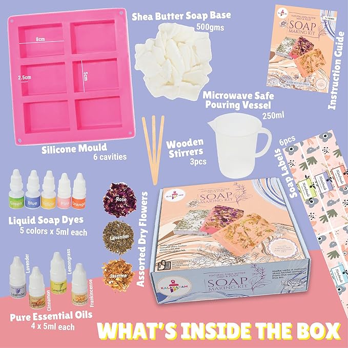 Kalakaram Diy Melt & Pour Shea Butter Soap Making Kit | Craft 6 Sls and Paraben-free Shea Butter Soaps | Diy Kit for Kids