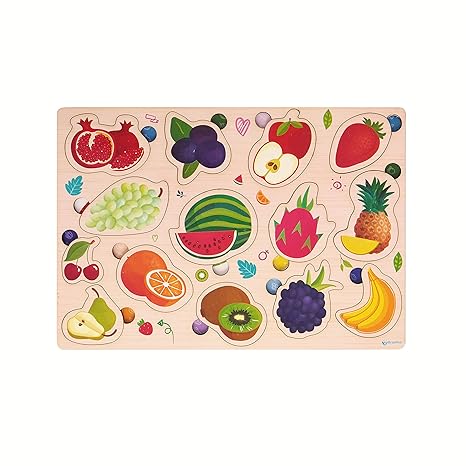 Zudo Wooden Montessori Educational Pre-School Puzzle Board Toy for Boys and Girls Wooden Fruits