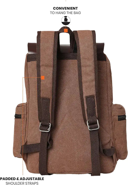 FUR JADEN Eco Friendly Travel Laptop Backpack Made of Water Resistant Sustainable Canvas and Vegan Leather for Men and Women for Travel Hiking Work