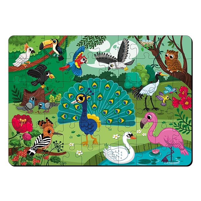 Mini Leaves 60 Piece Wooden Jigsaw Puzzle for Kids 4 to 6 Years | Jungle Birds Jigsaw Puzzle | Safe & Durable Educational Toys