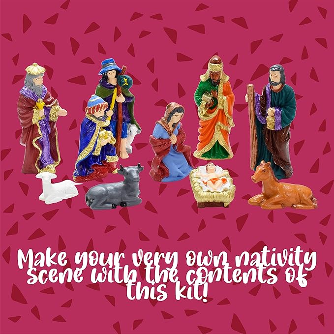 Kalakaram Paint Your Own 10 Figurines Painting Craft Kit for Kids | Nativity Painting Set Diy Painting Kit for Kids